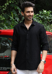 Self-Design Full-Sleeve Shirt - Black
