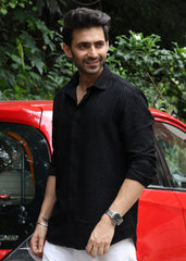 Self-Design Full-Sleeve Shirt - Black