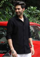Self-Design Full-Sleeve Shirt - Black