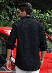 Self-Design Full-Sleeve Shirt - Black