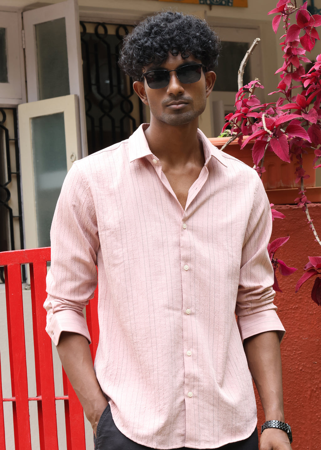 Men’s Classic Striped Casual Shirt - Pink - Snipes