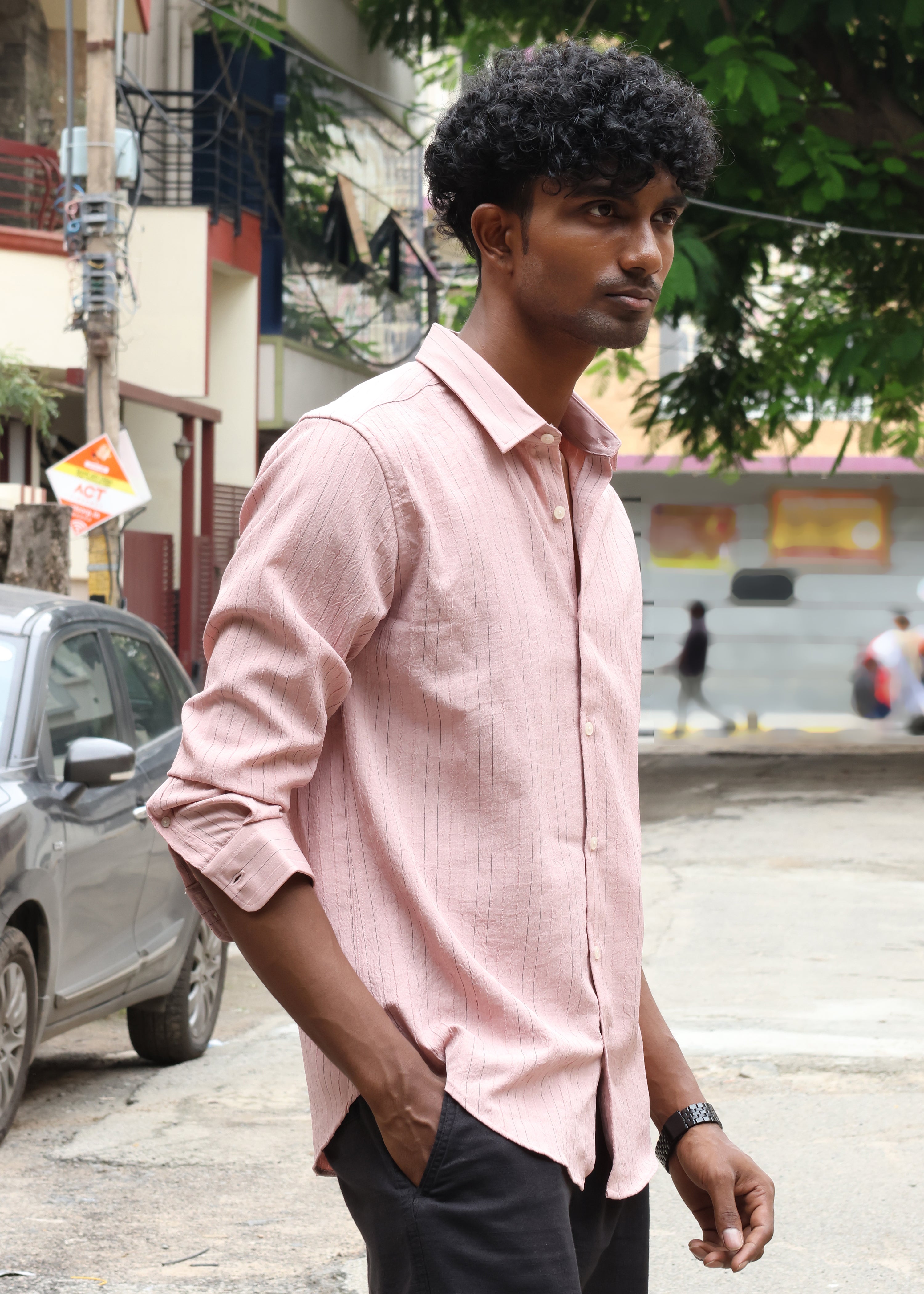 Men’s Classic Striped Casual Shirt - Pink - Snipes