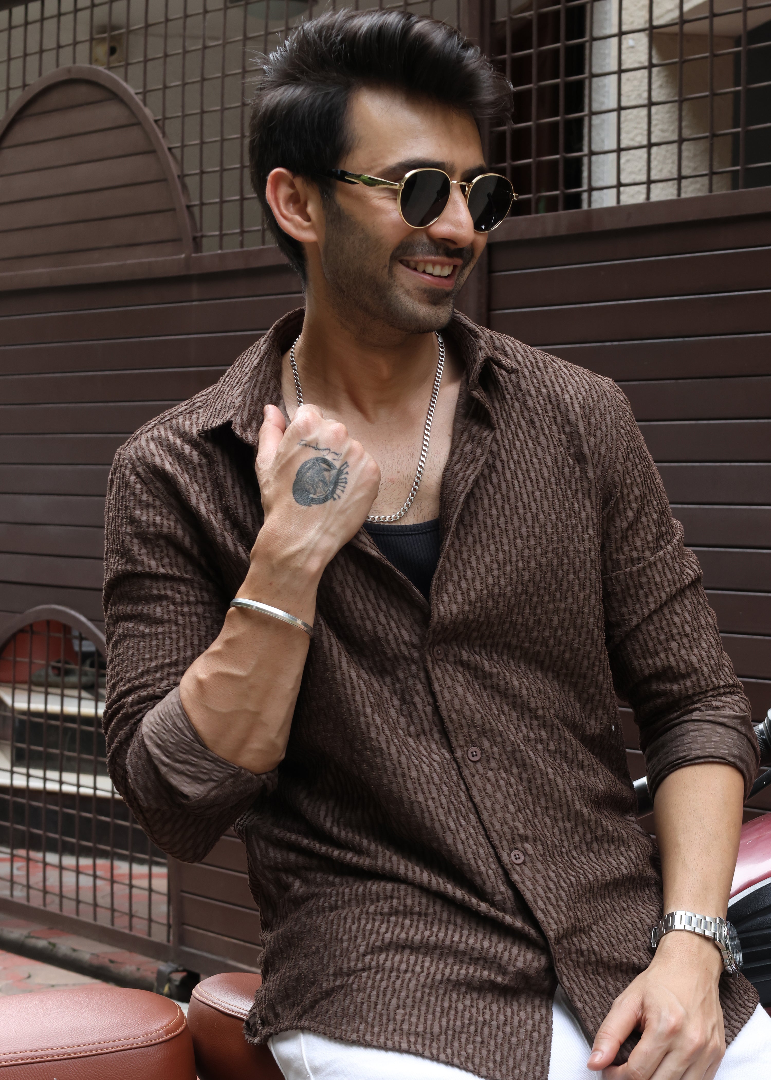 Self-Design Full-Sleeve Shirt - Brown - Snipes