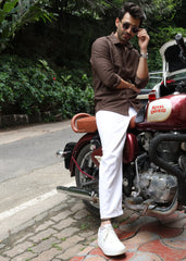 Self-Design Full-Sleeve Shirt - Brown