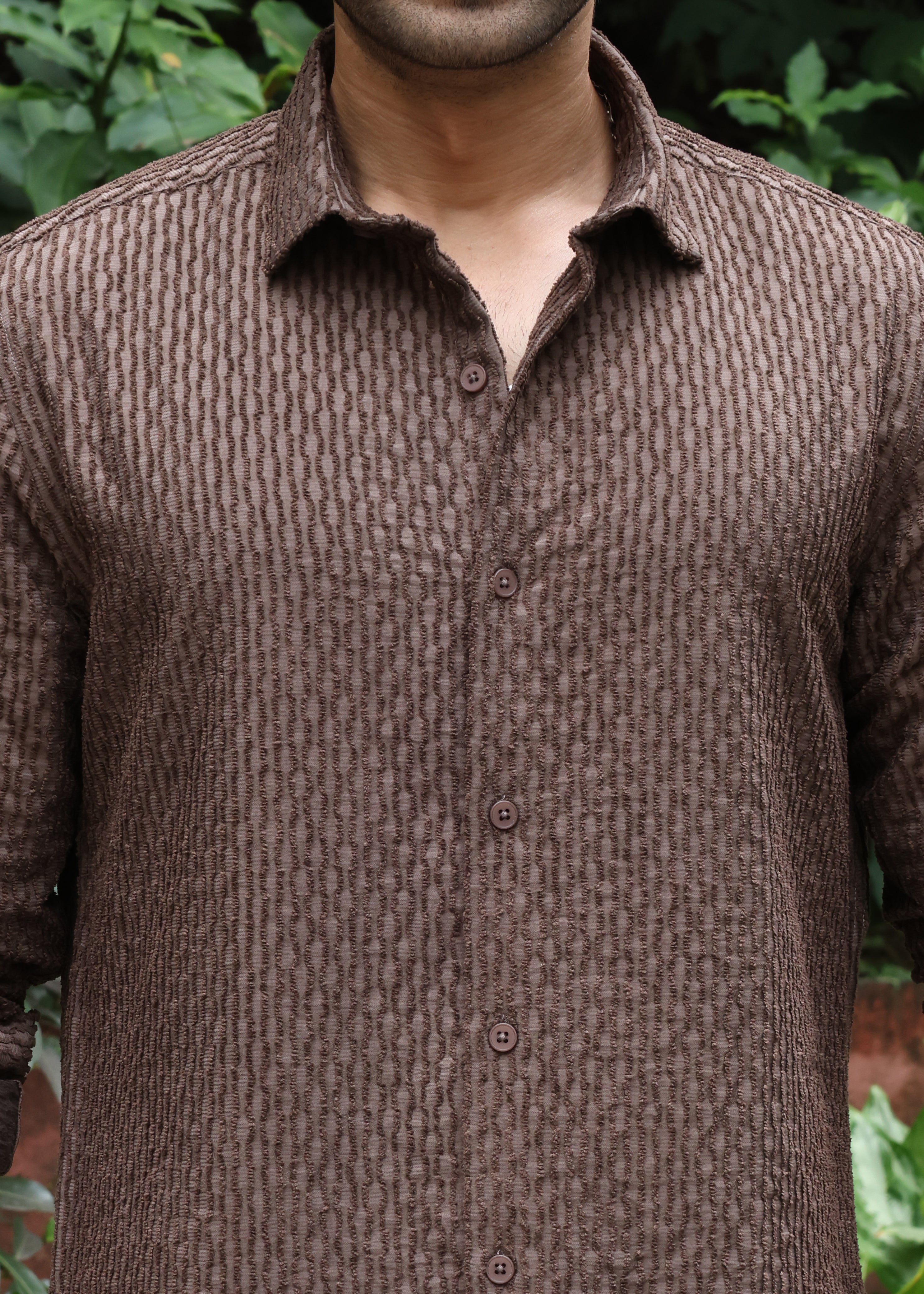 Self-Design Full-Sleeve Shirt - Brown Secondary image