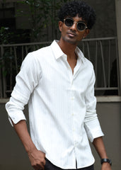 Men’s Classic Striped Casual Shirt - White