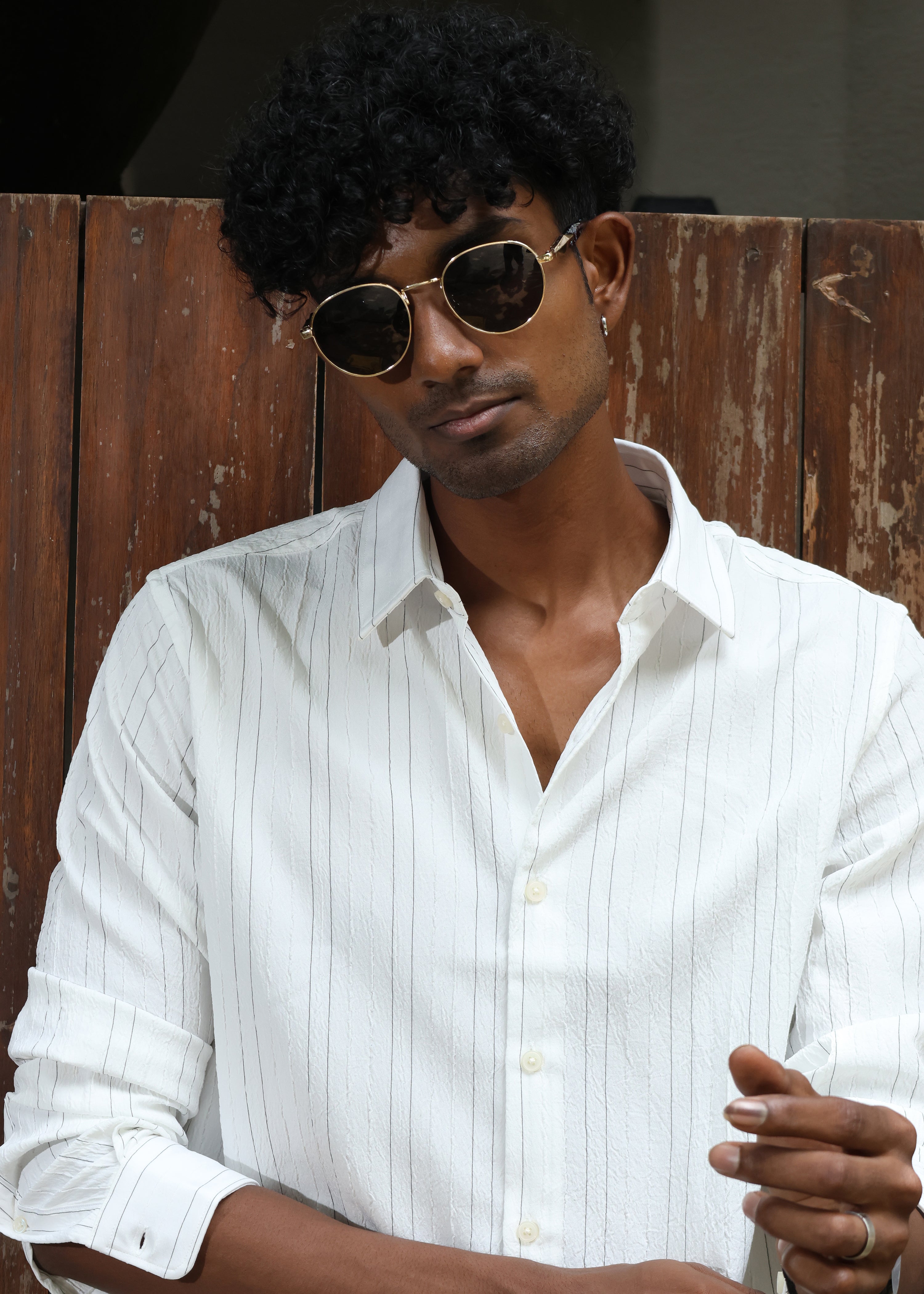 Men’s Classic Striped Casual Shirt - White - Snipes