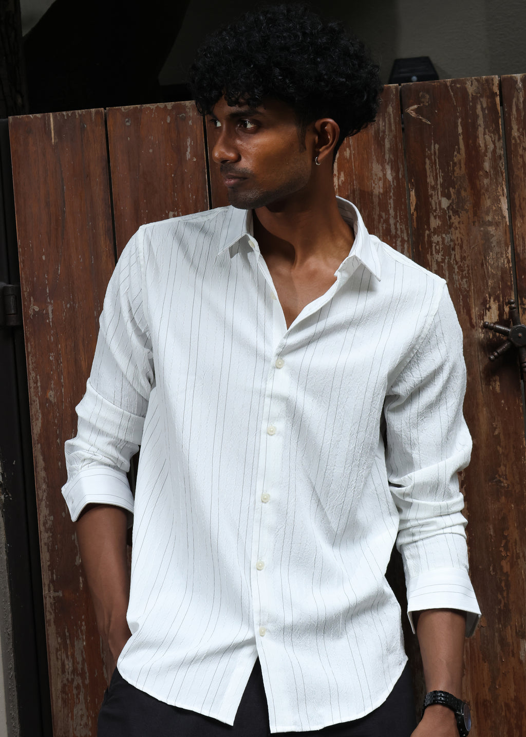 Men’s Classic Striped Casual Shirt - White - Snipes