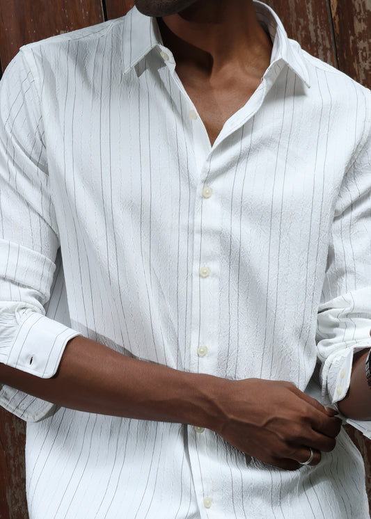 Men’s Classic Striped Casual Shirt - White