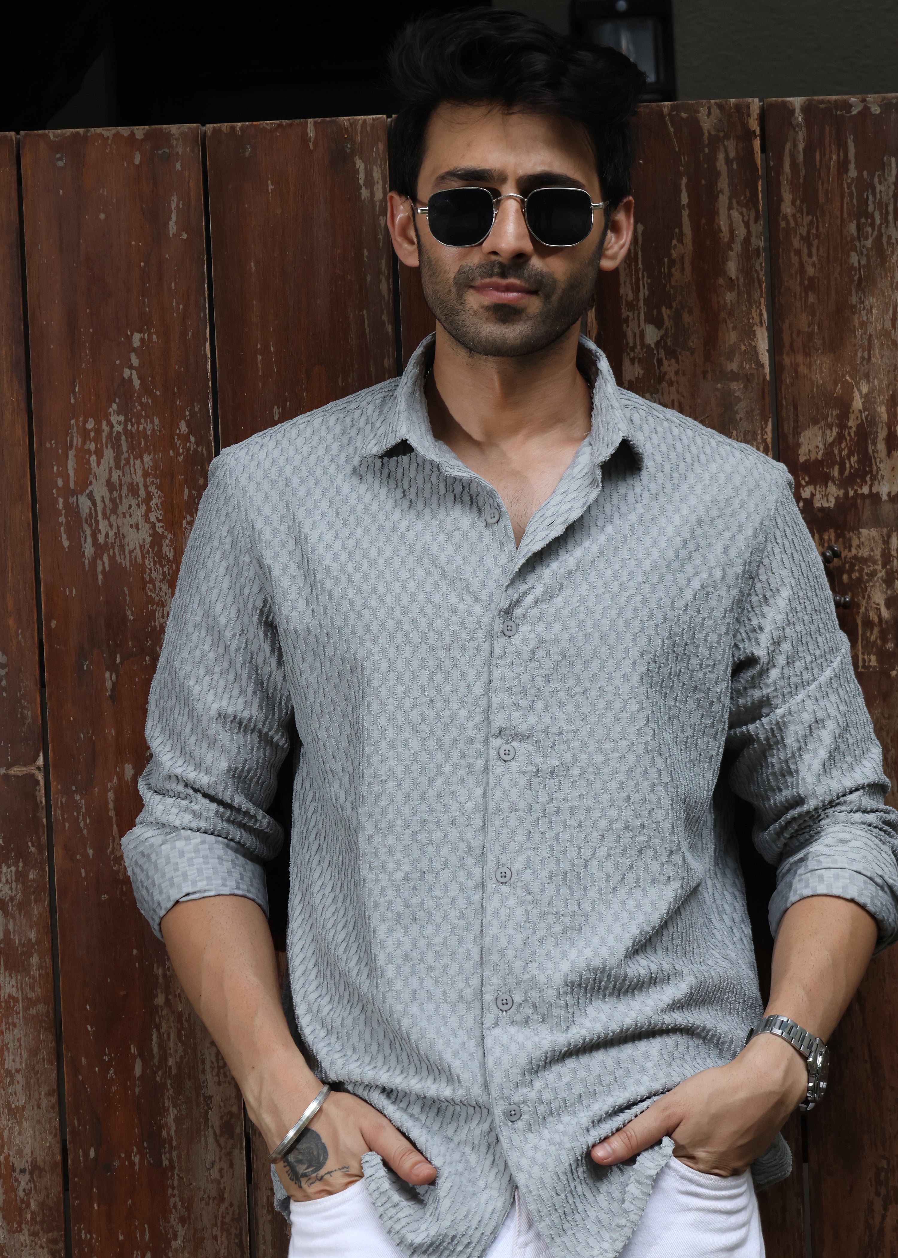 Self-Design Full-Sleeve Shirt - Grey - Snipes