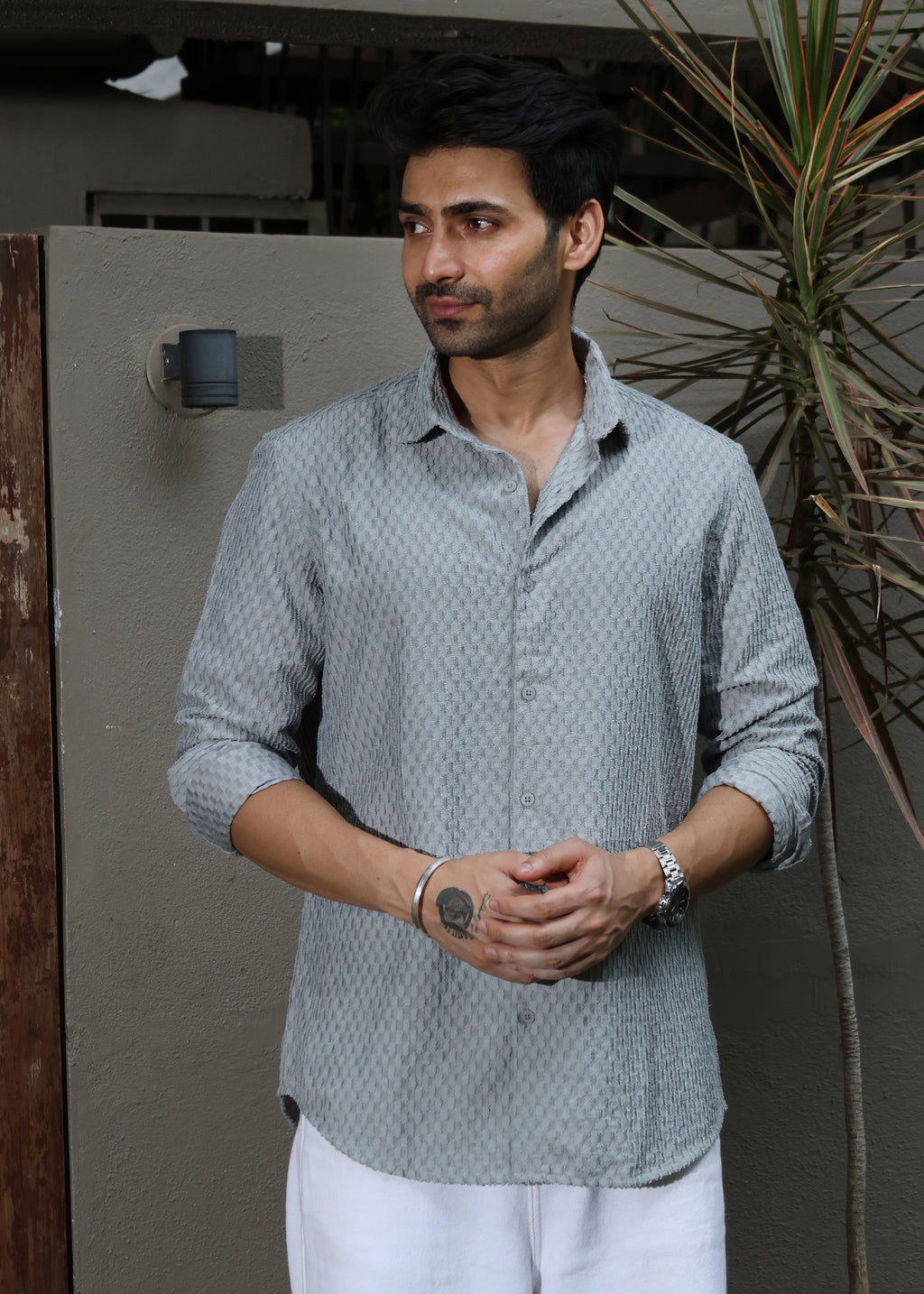 Self-Design Full-Sleeve Shirt - Grey - Snipes
