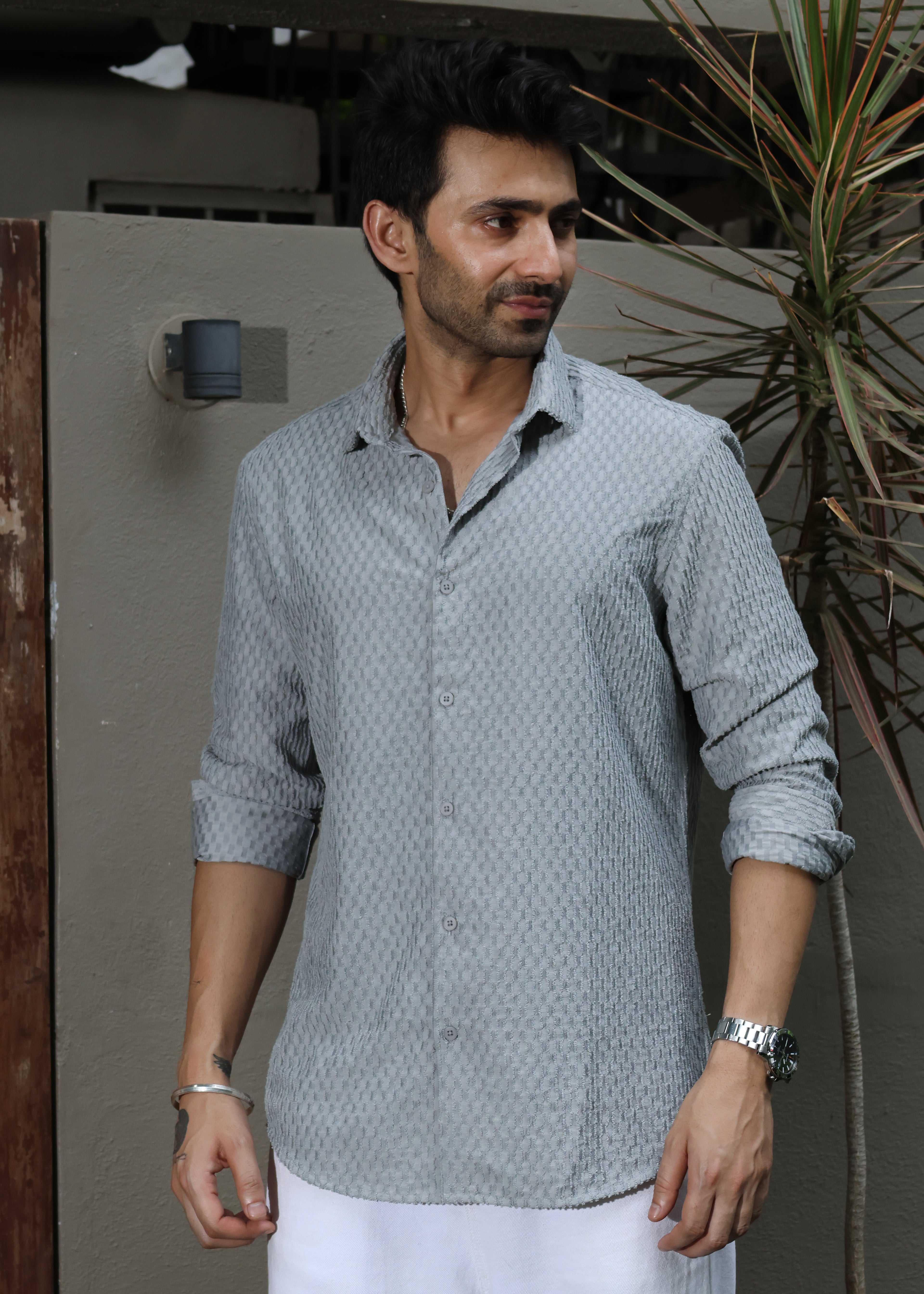 Self-Design Full-Sleeve Shirt - Grey - Snipes