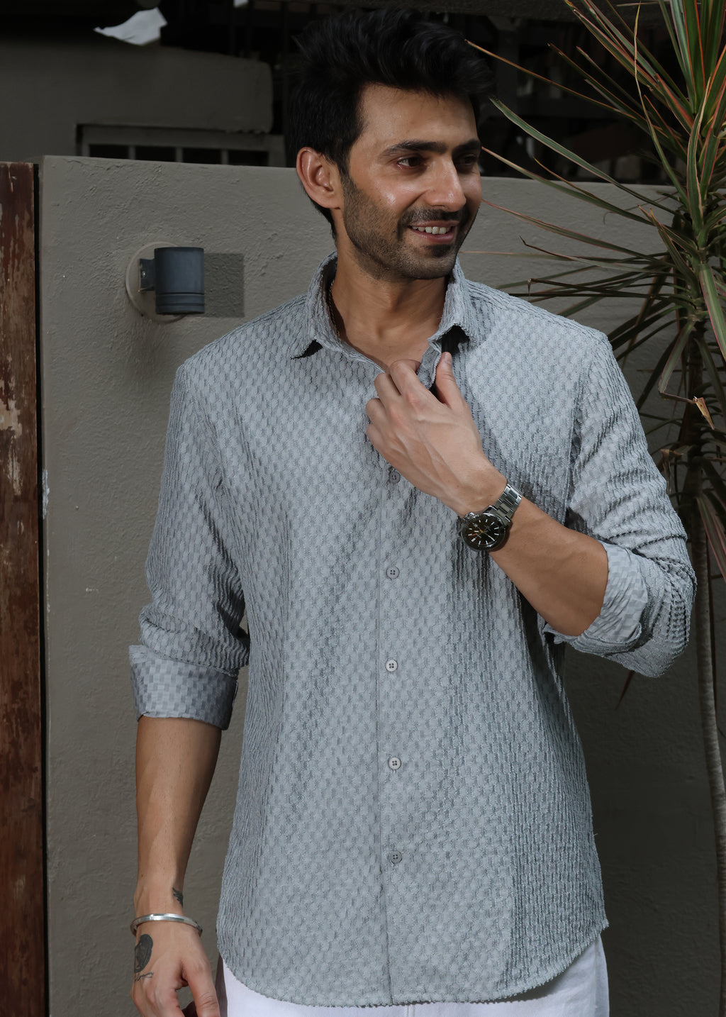 Self-Design Full-Sleeve Shirt - Grey - Snipes