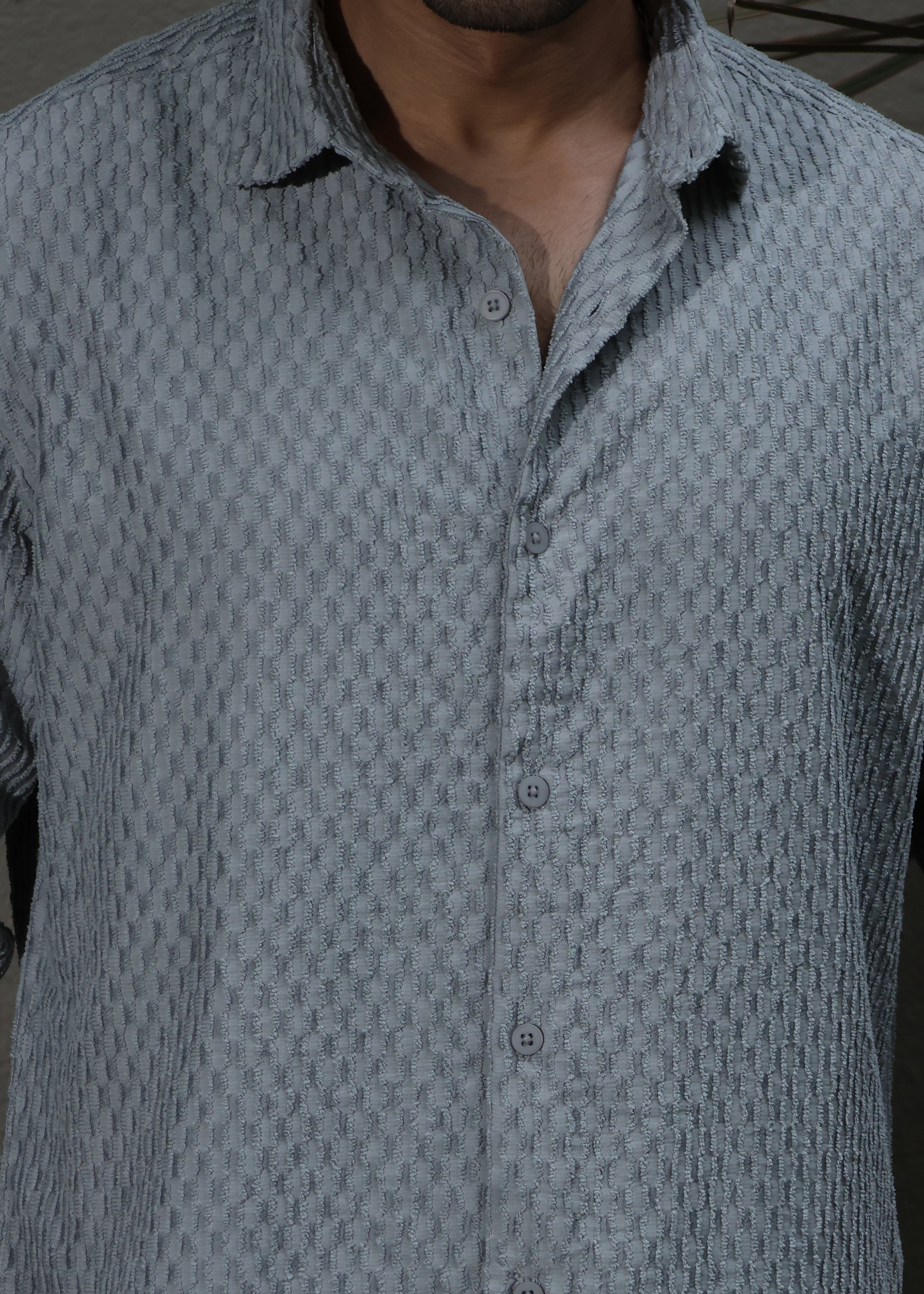 Self-Design Full-Sleeve Shirt - Grey Secondary image