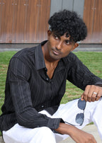 Men’s Classic Striped Casual Shirt - Black - Snipes