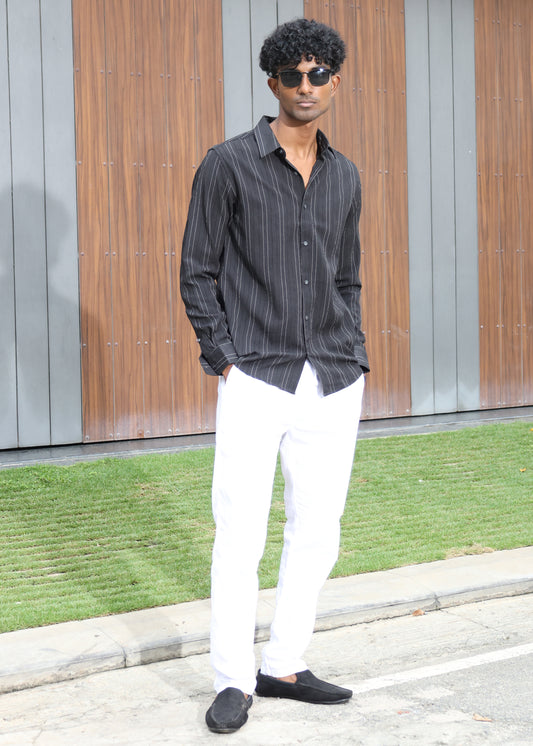 Men’s Classic Striped Casual Shirt - Black