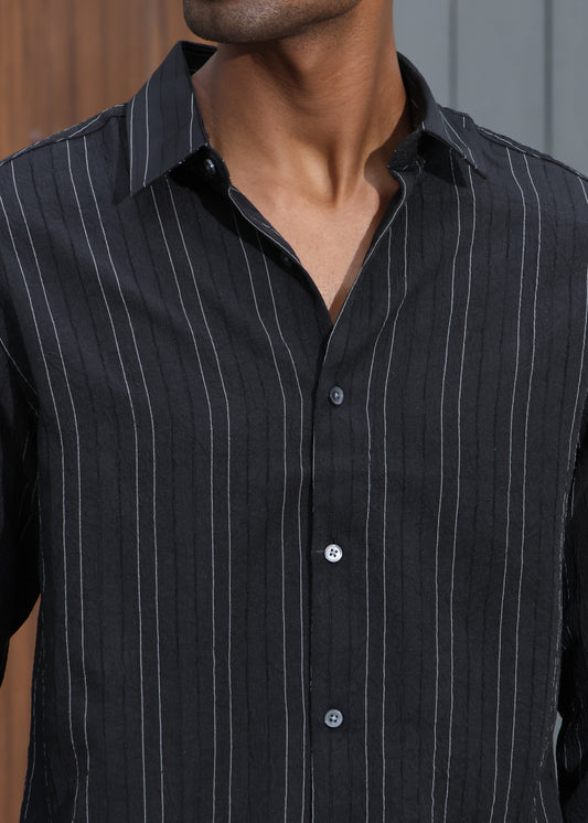 Men’s Classic Striped Casual Shirt - Black