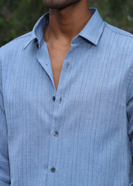 Men’s Classic Striped Casual Shirt - Blue