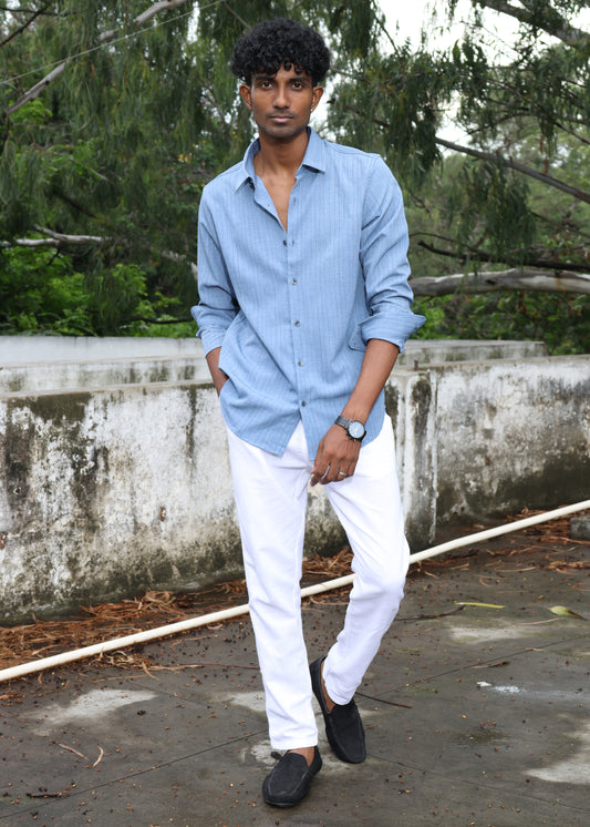 Men’s Classic Striped Casual Shirt - Blue