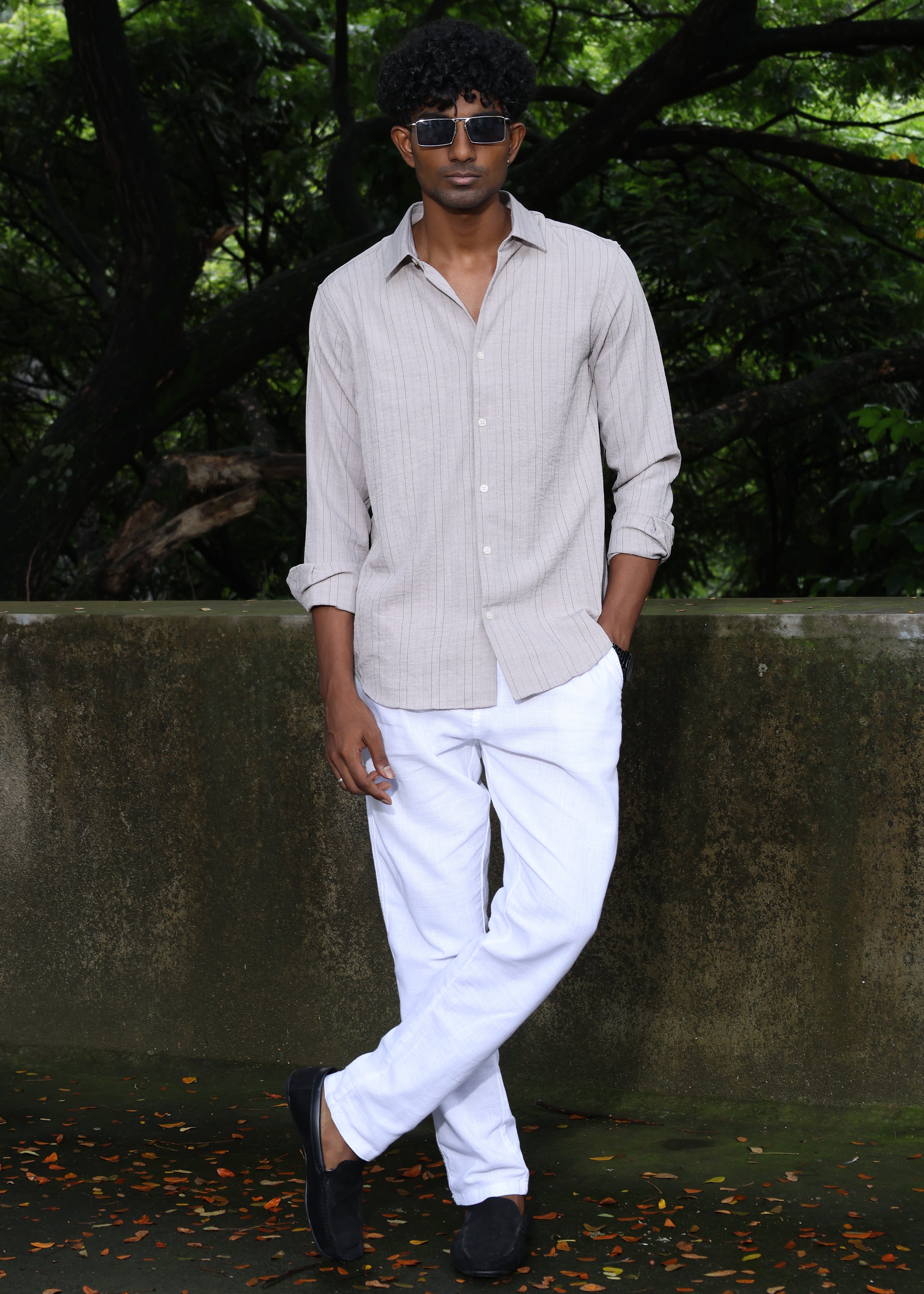 Men’s Classic Striped Casual Shirt - Grey - Snipes Main image