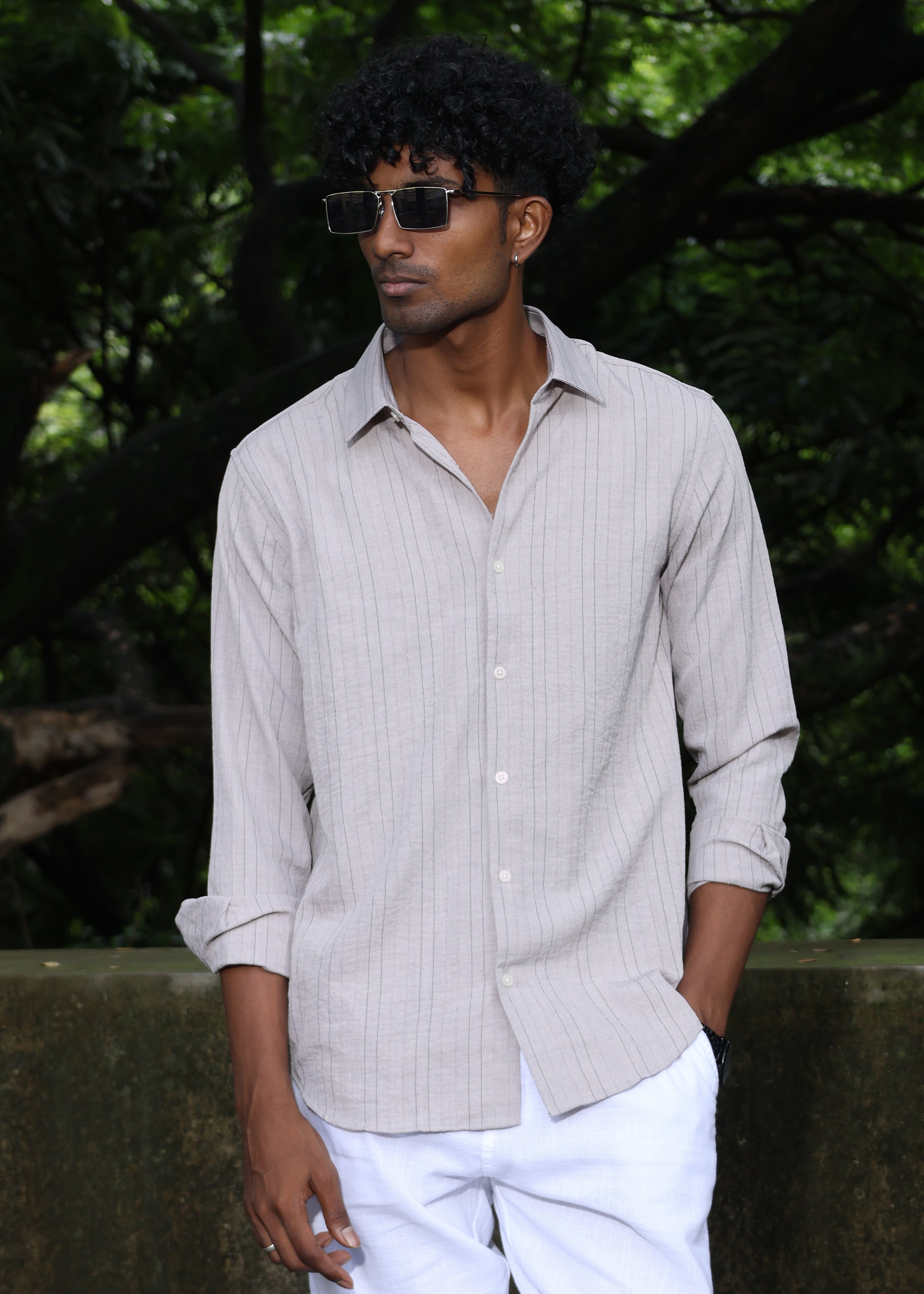Men’s Classic Striped Casual Shirt - Grey - Snipes