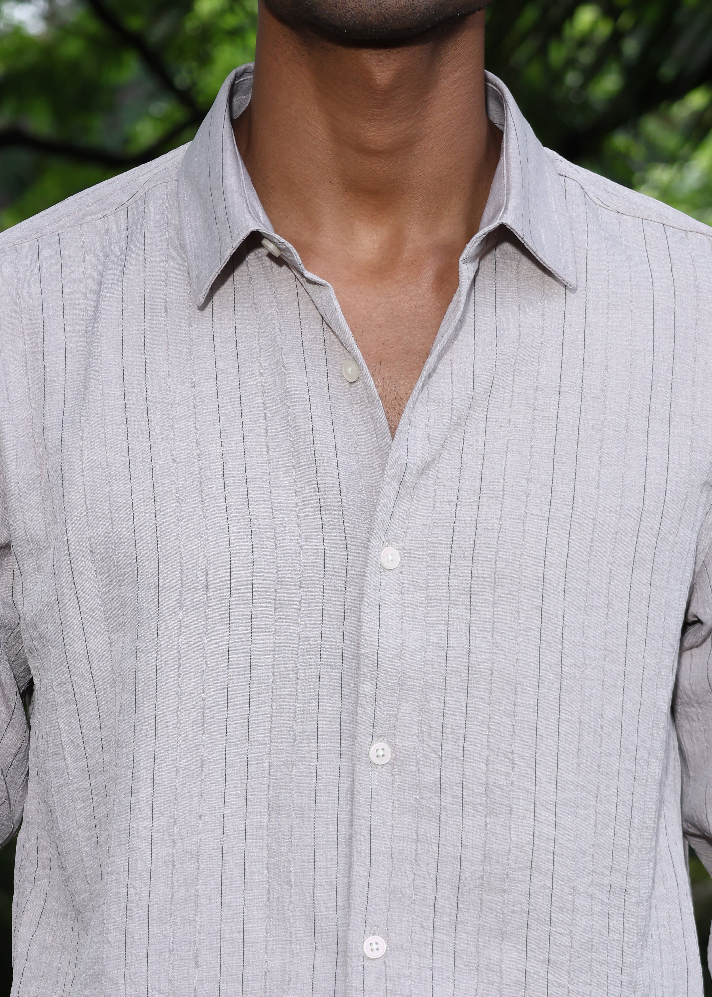 Men’s Classic Striped Casual Shirt - Grey Secondary image