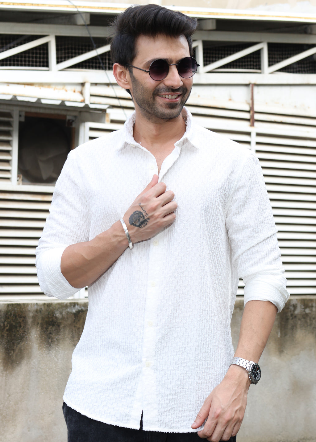 Self-Design Full-Sleeve Shirt - White - Snipes