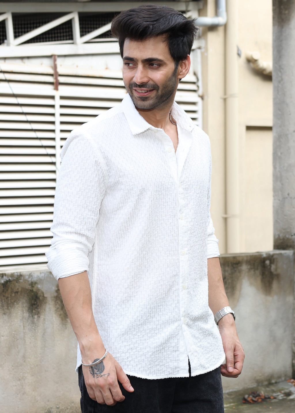 Self-Design Full-Sleeve Shirt - White - Snipes