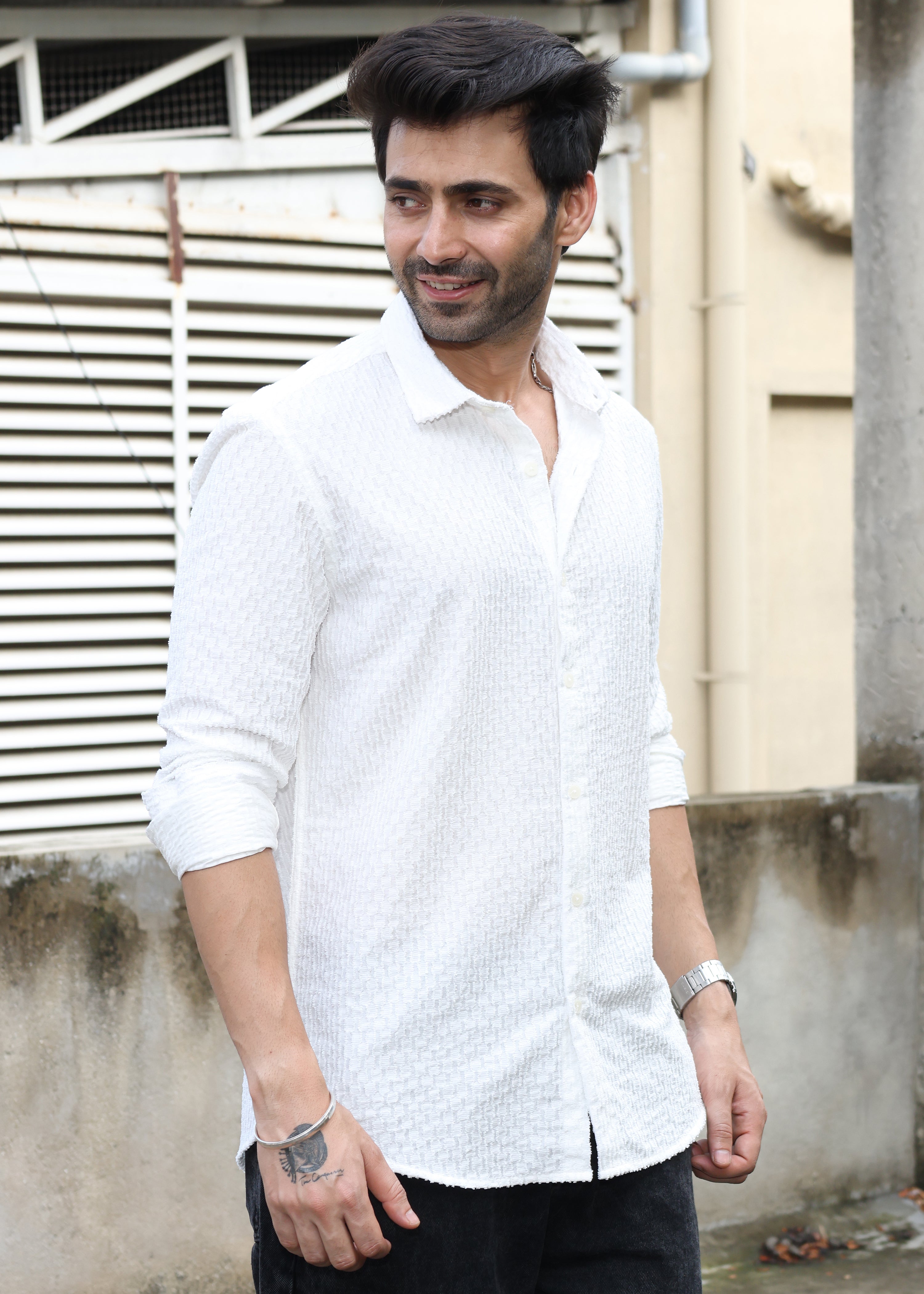 Self-Design Full-Sleeve Shirt - White - Snipes