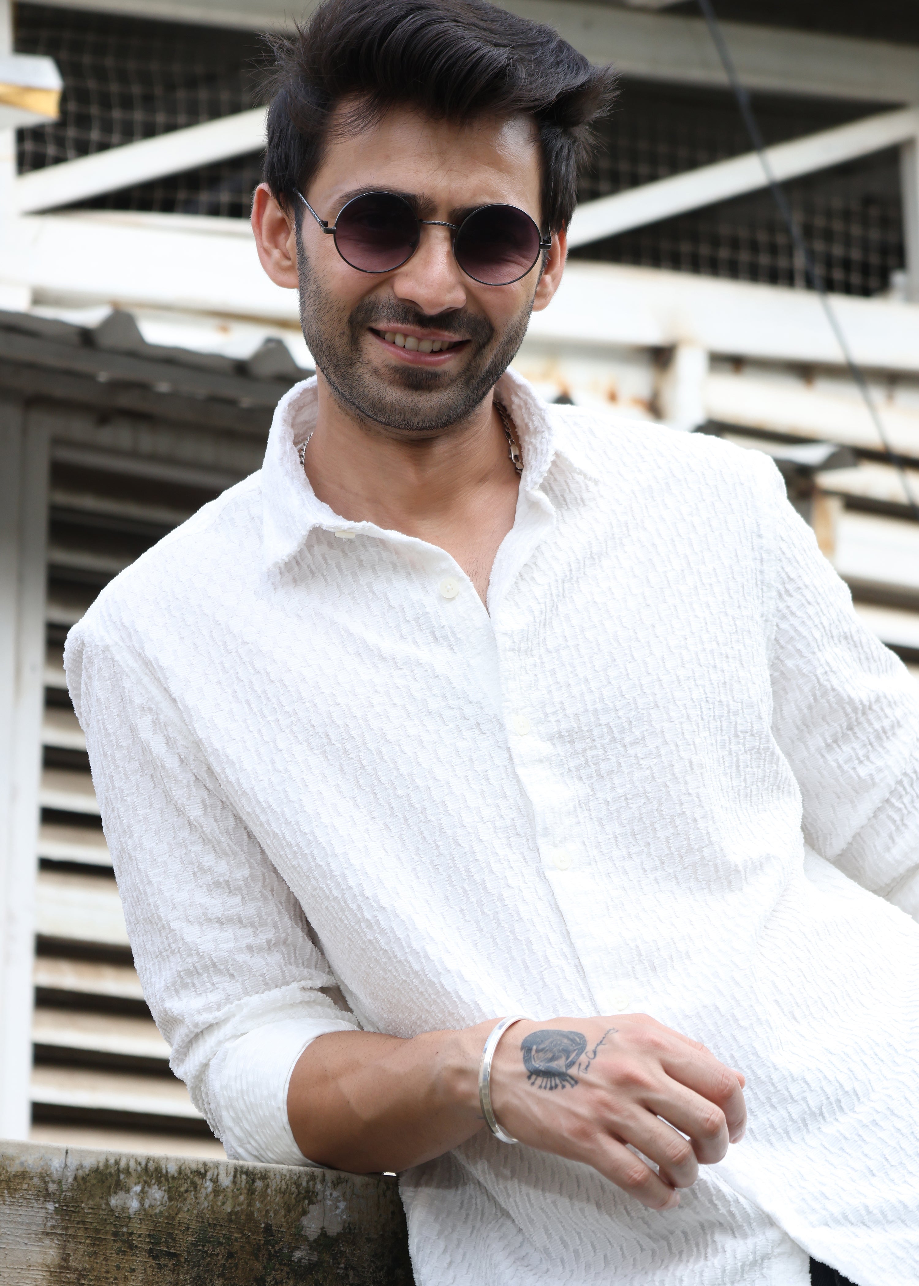 Self-Design Full-Sleeve Shirt - White - Snipes