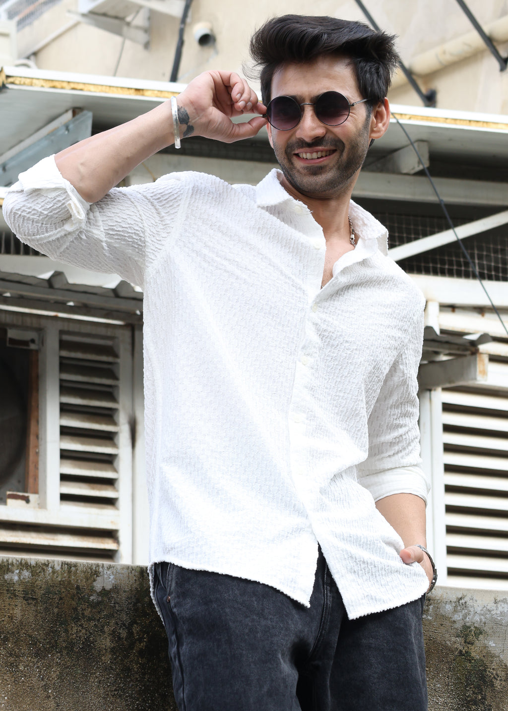 Self-Design Full-Sleeve Shirt - White - Snipes