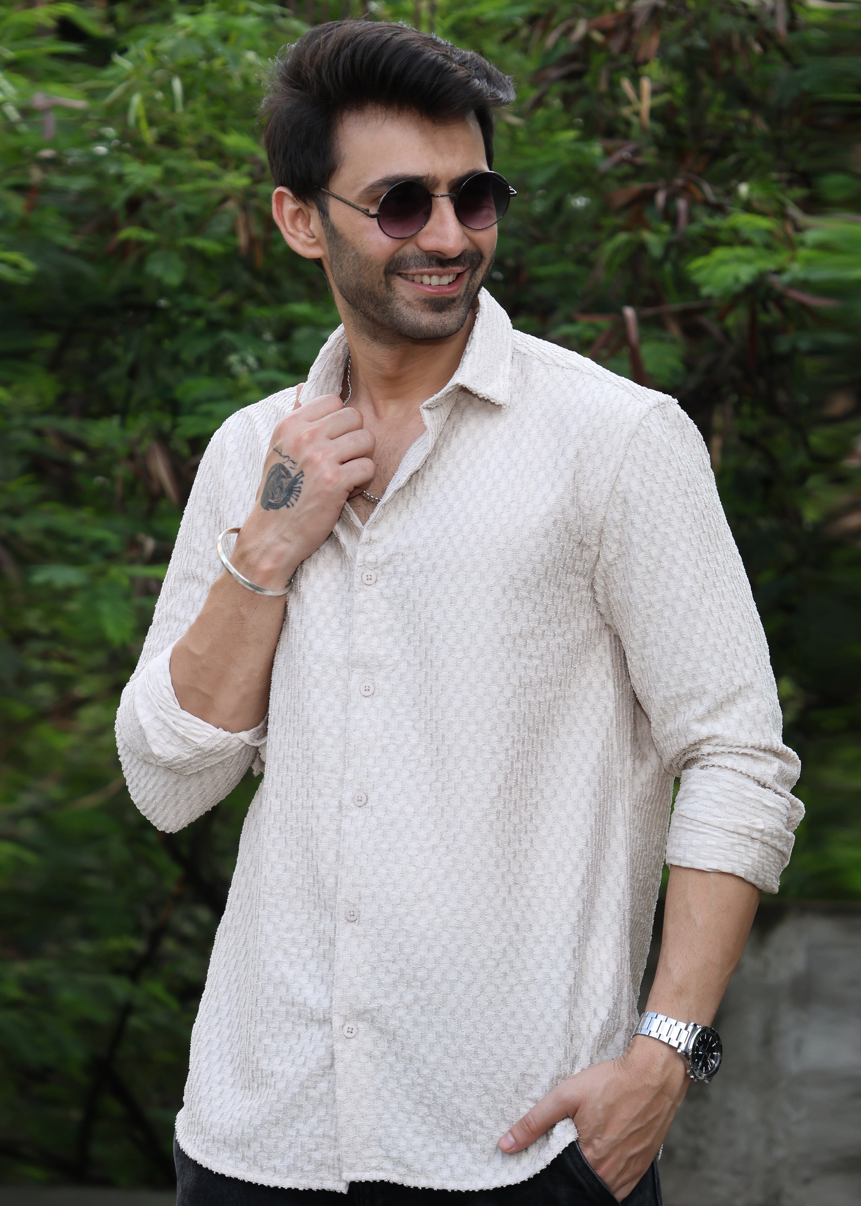 Self-Design Full-Sleeve Shirt -  Beige - Snipes