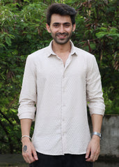 Self-Design Full-Sleeve Shirt -  Beige