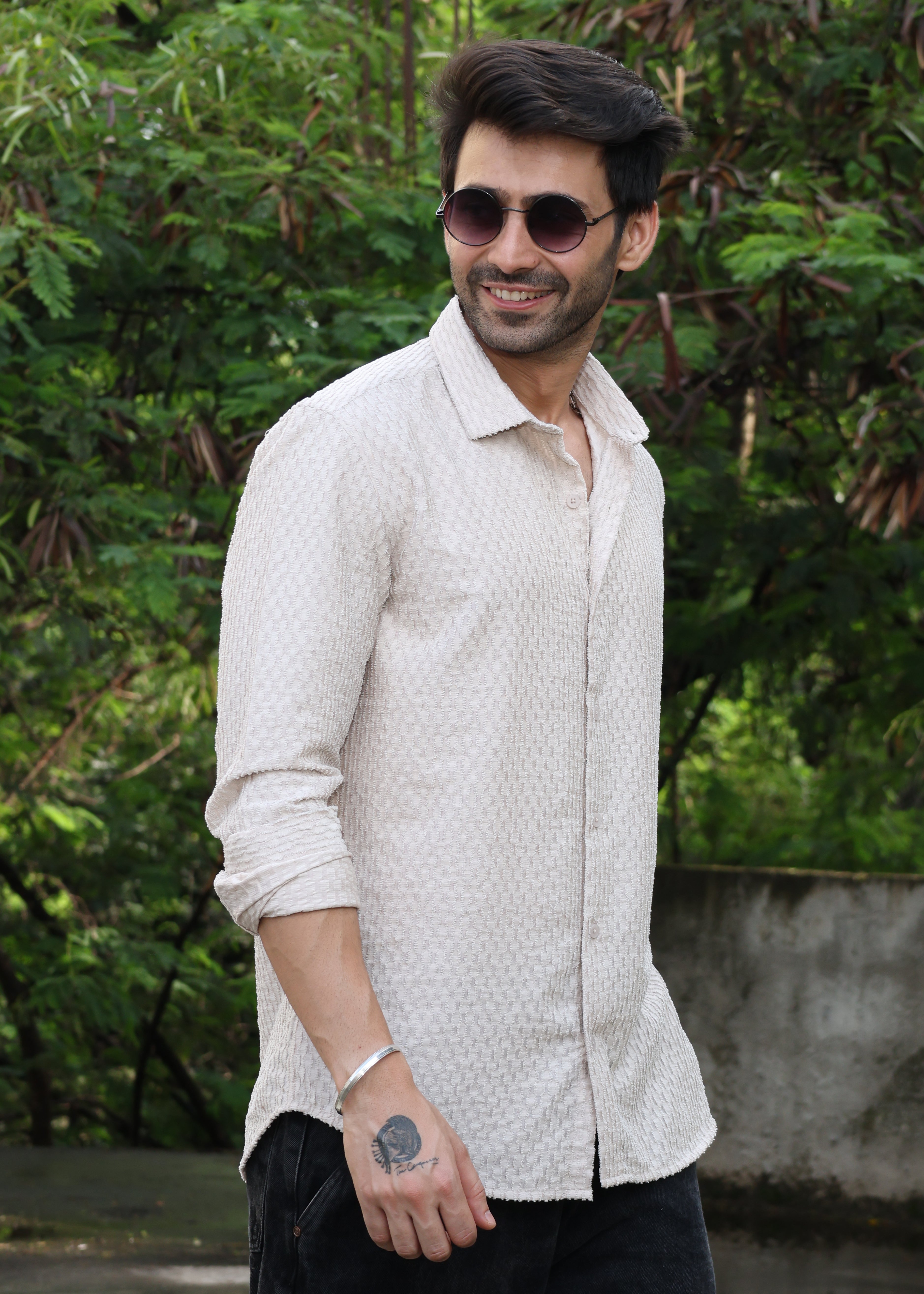 Self-Design Full-Sleeve Shirt -  Beige - Snipes