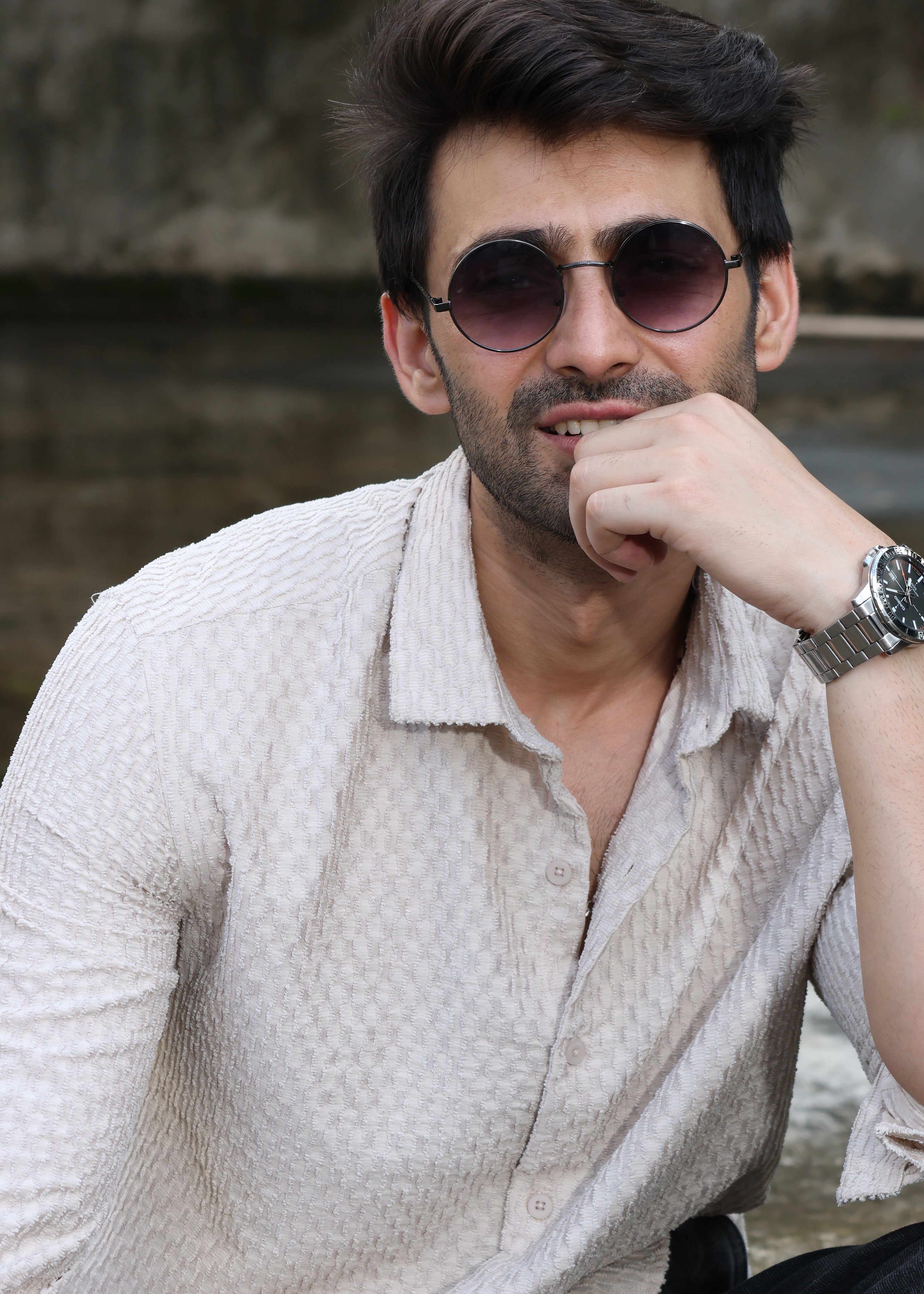 Self-Design Full-Sleeve Shirt -  Beige - Snipes