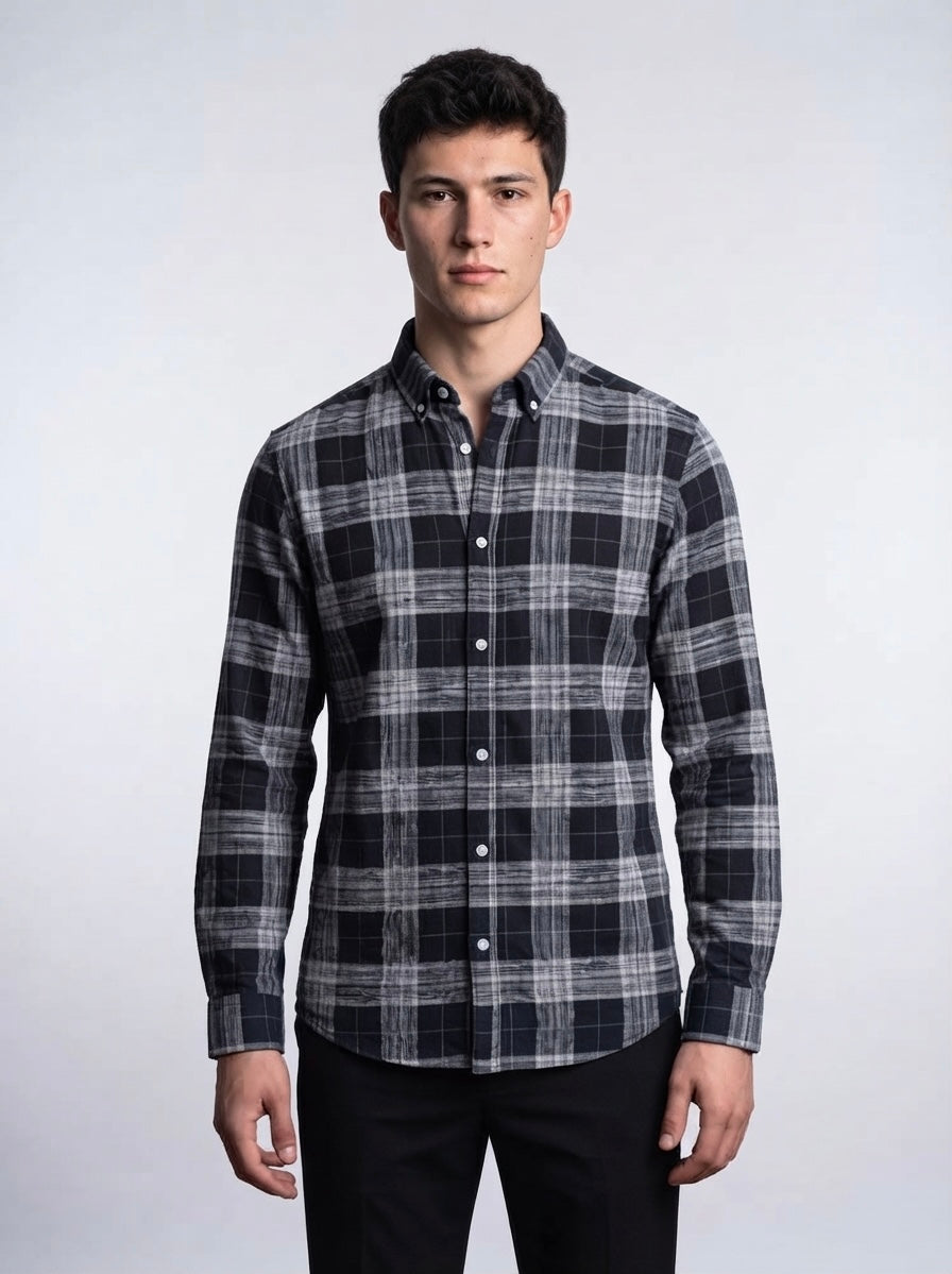 Men’s Black & Grey Plaid Check Full Sleeve Shirt