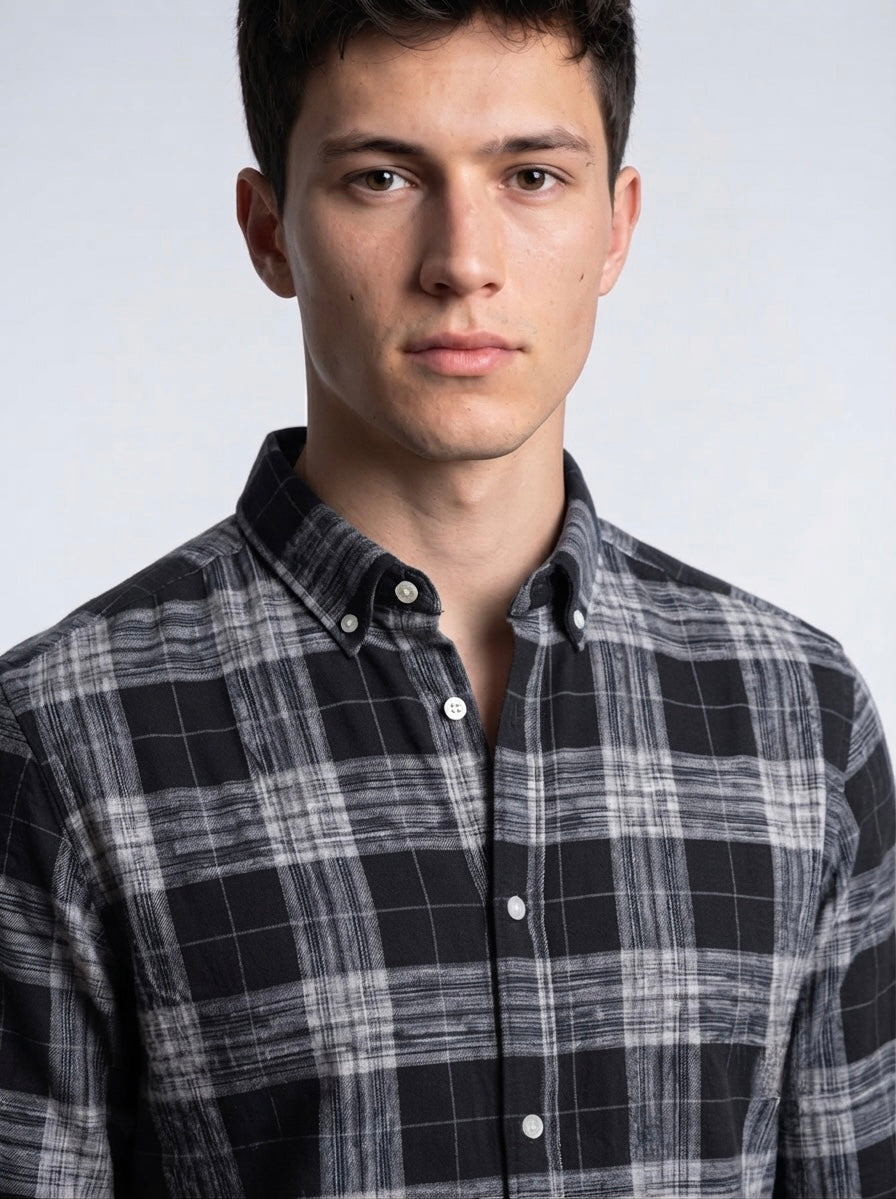 Men’s Black & Grey Plaid Check Full Sleeve Shirt