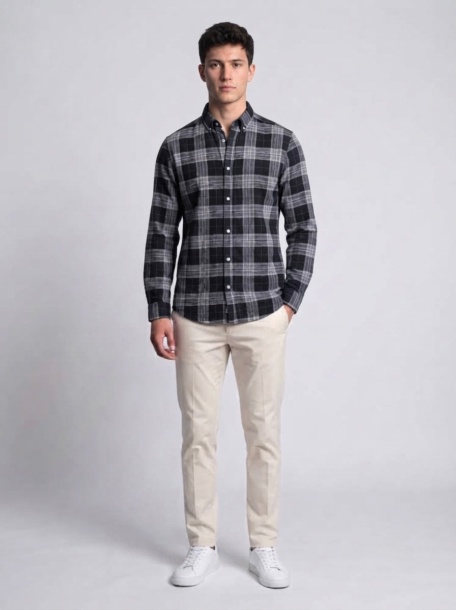 Men’s Black & Grey Plaid Check Full Sleeve Shirt