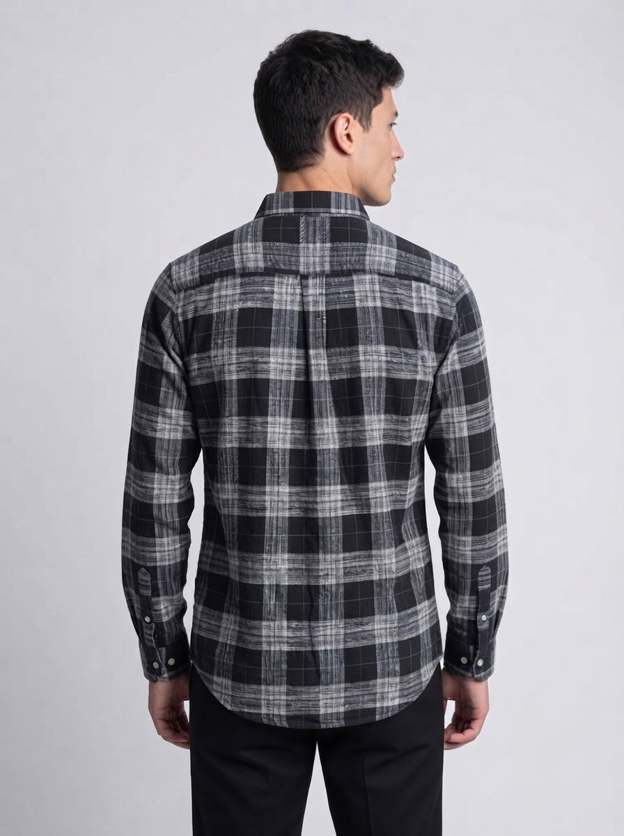 Men’s Black & Grey Plaid Check Full Sleeve Shirt