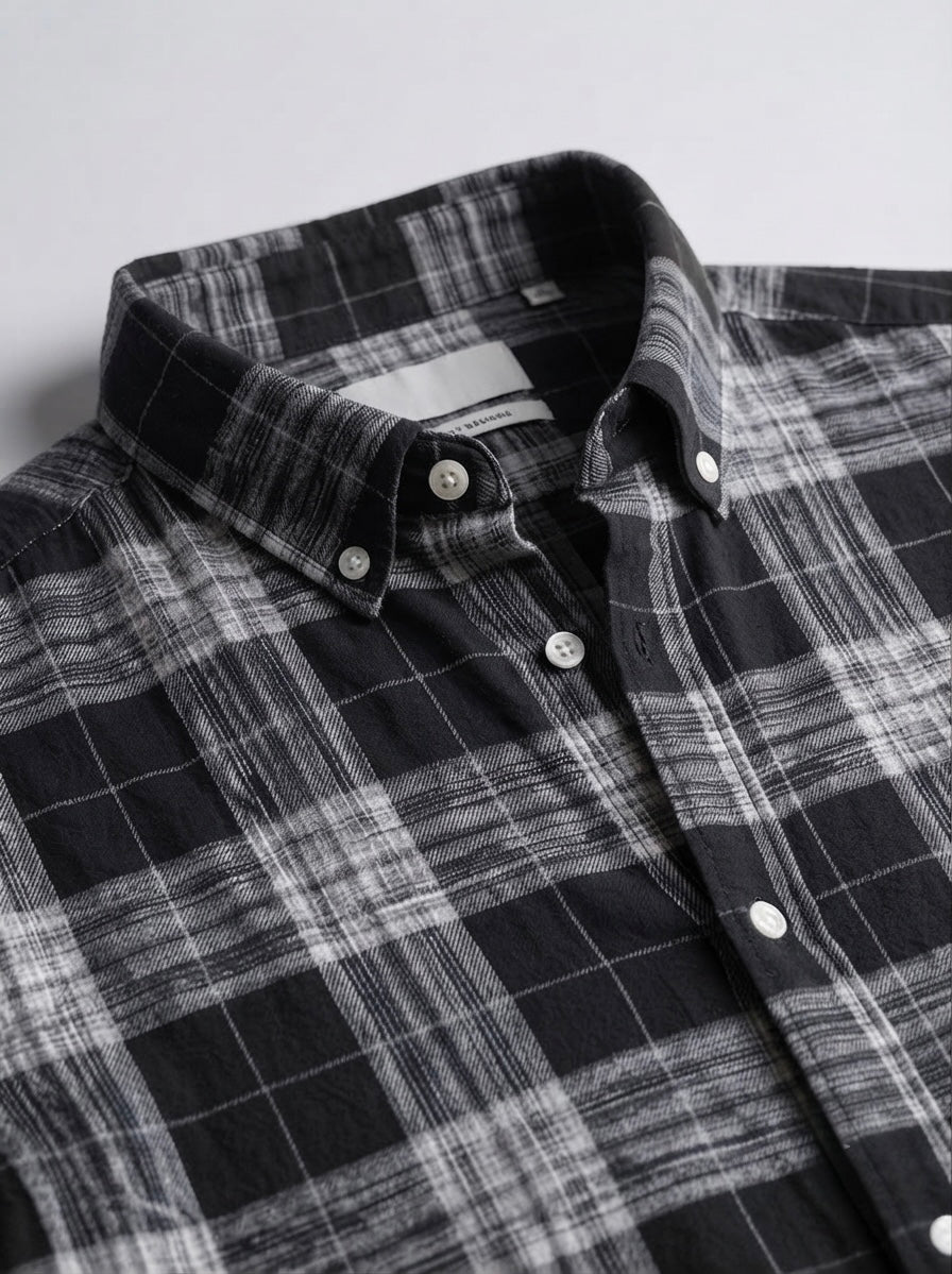 Men’s Black & Grey Plaid Check Full Sleeve Shirt
