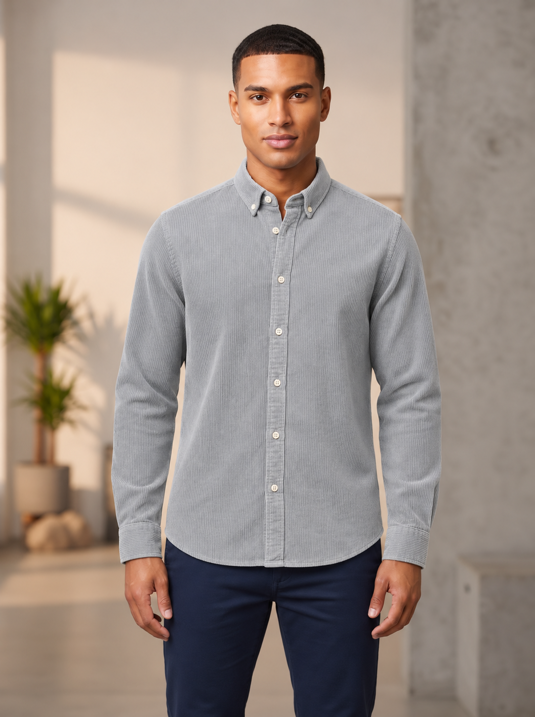 Men’s Corduroy Shirt with Button-Down Collar - Snipes