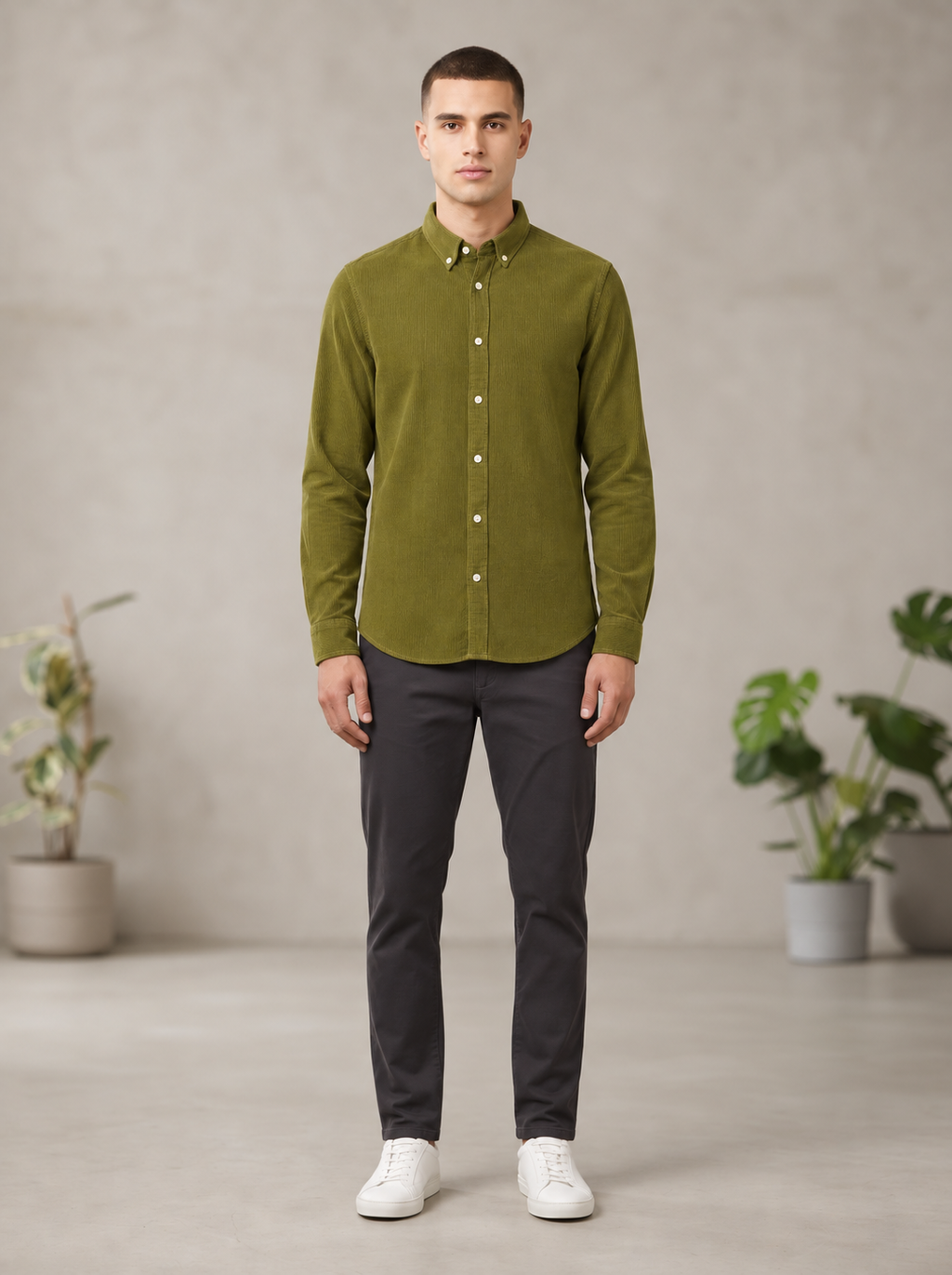 Men’s Corduroy Shirt with Button-Down Collar - Snipes