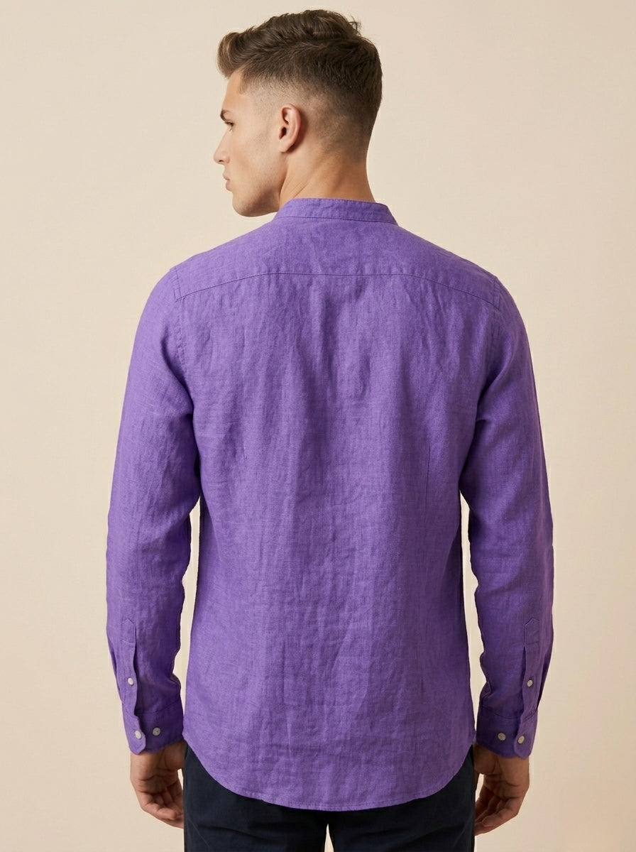 Linen Mandarin collar shirt by Snipes, featuring a lightweight, breathable fabric and a stylish collar design.