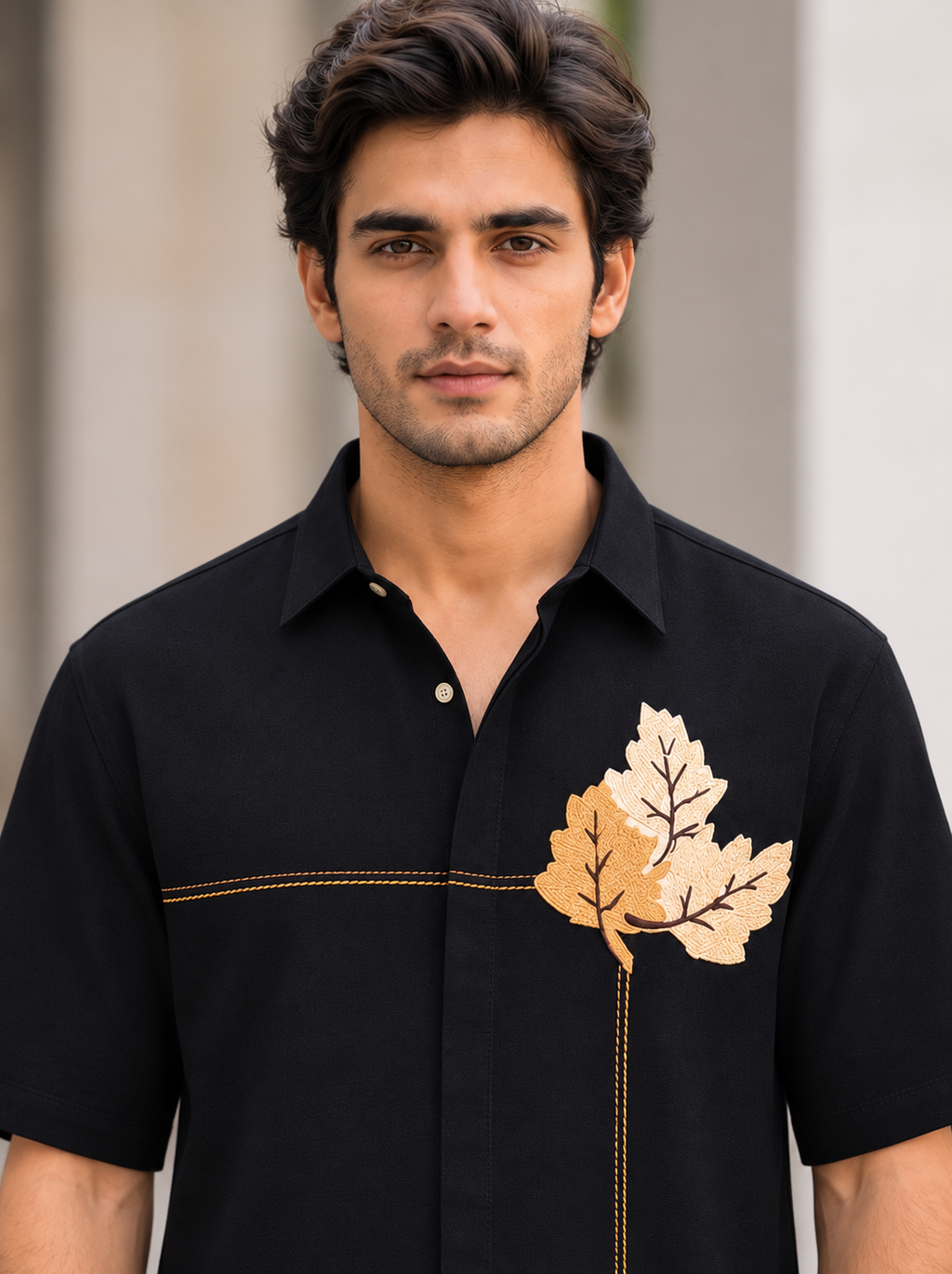 Snipes men's boxy fit shirt with leaf embroidery in a portrait design