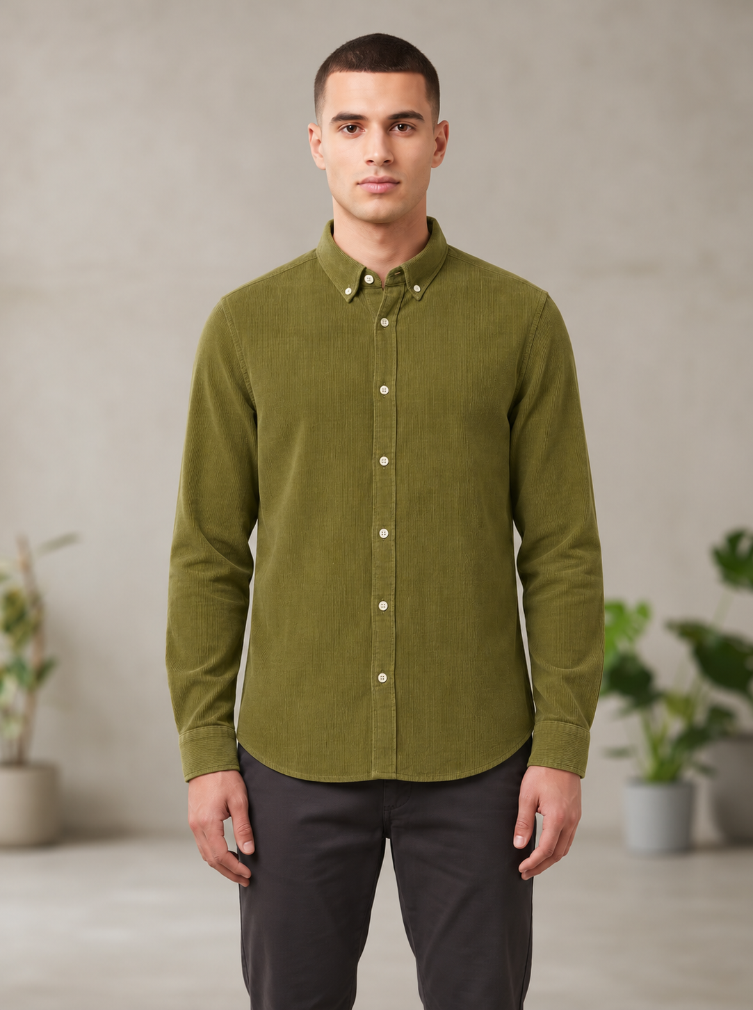 Men’s Corduroy Shirt with Button-Down Collar - Snipes