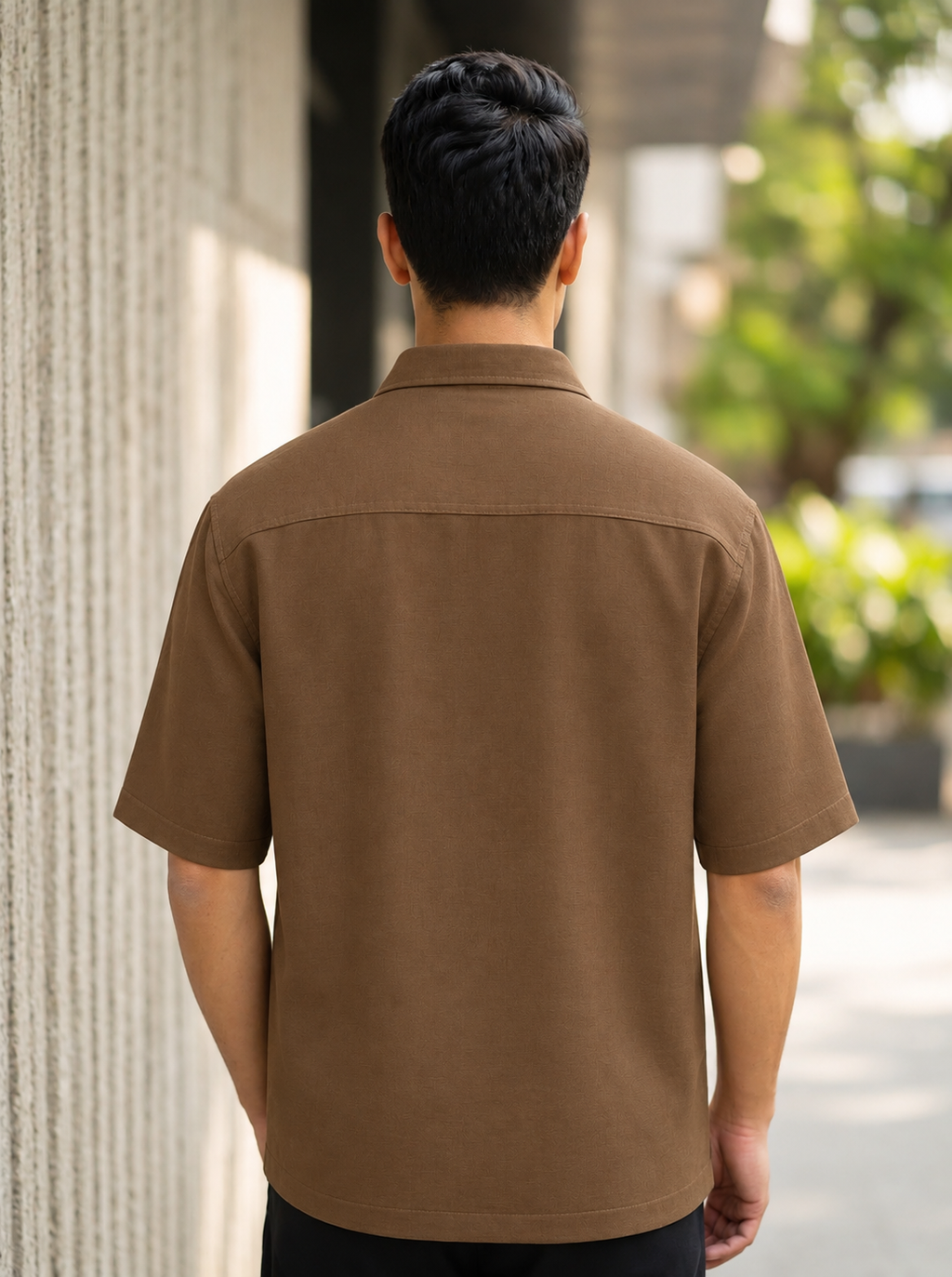 Snipes men's boxy fit brown embroidered shirt front view
