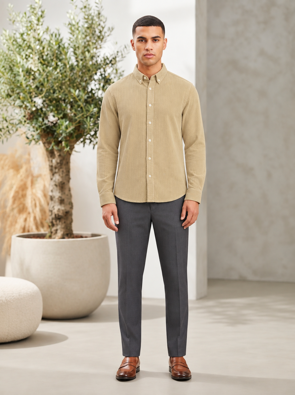 Men’s Corduroy Shirt with Button-Down Collar - Snipes