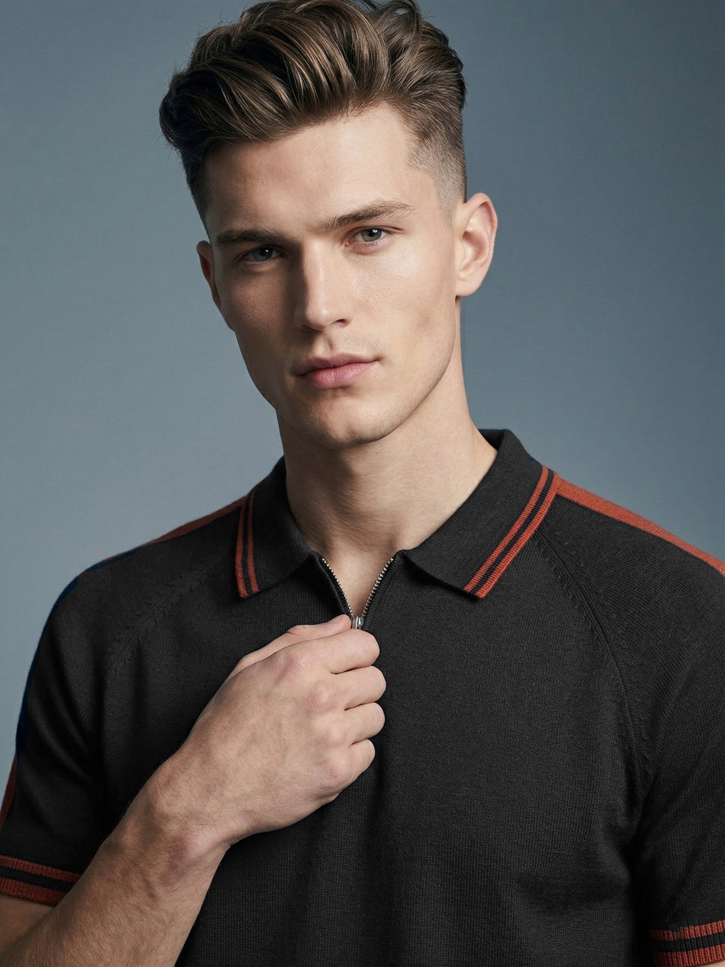 Close-up of Snipes premium polo T-shirt showing the soft fabric, collar, and button placket in detailed view.
