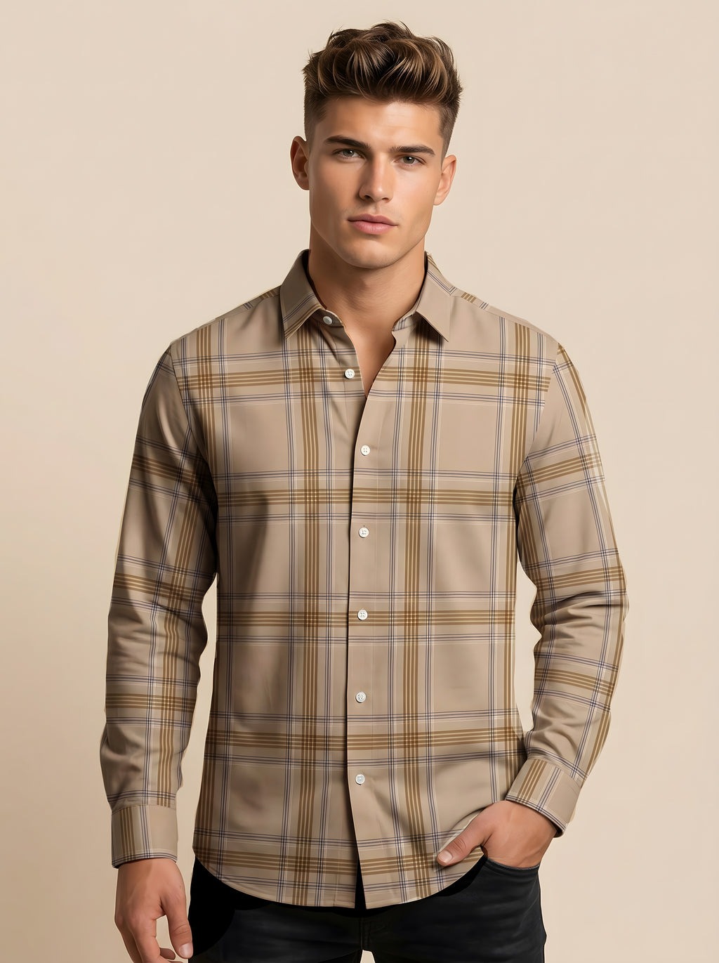 Snipes checked shirt with red, black, and white pattern, casual button-up design, displayed on a hanger.