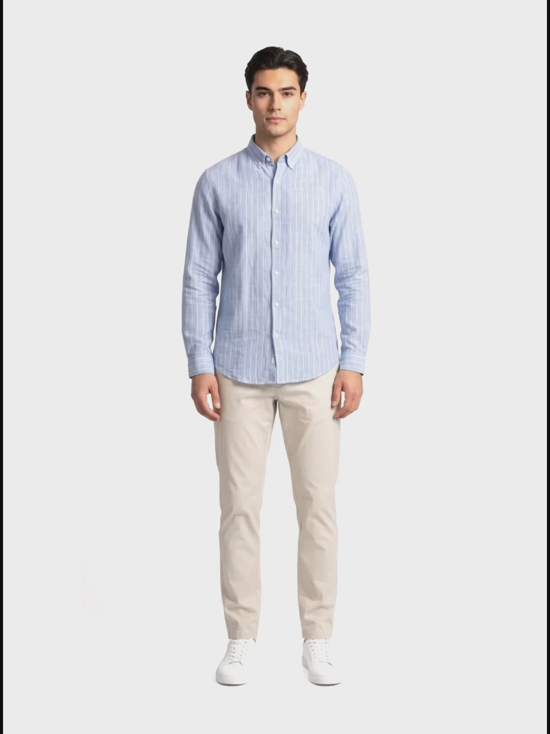 Men’s Linen Vertical-Striped Full-Sleeve Shirt